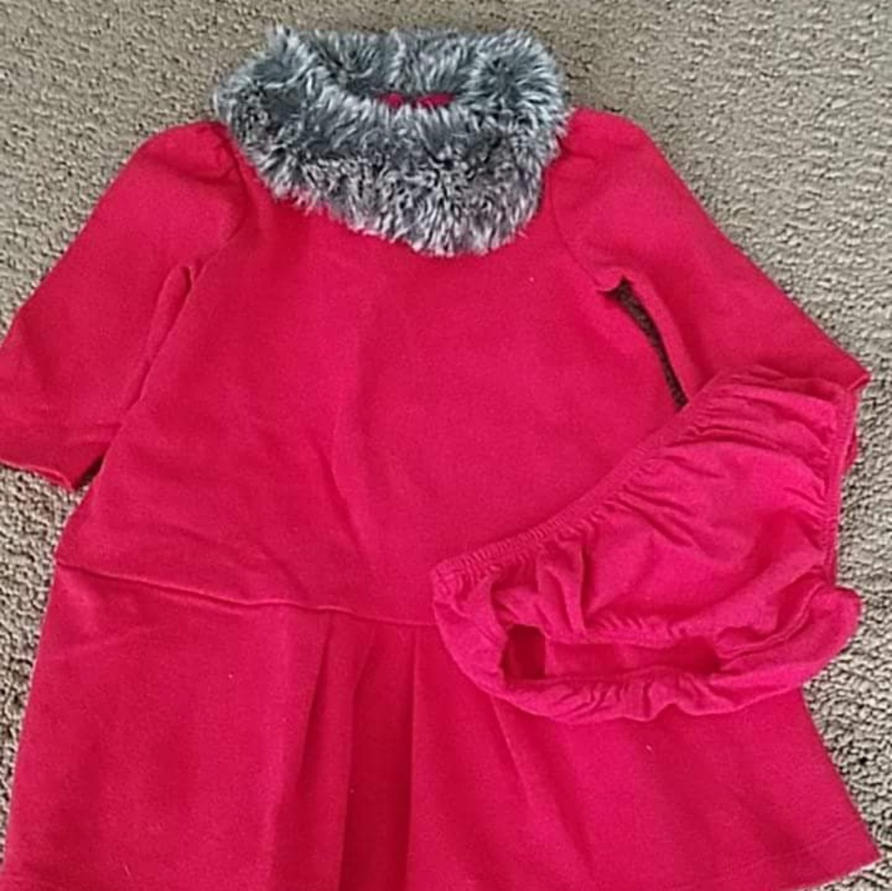 Red dress with fur trim